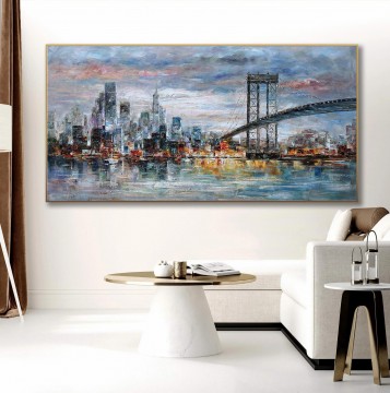 New York Manhattan Brooklyn Bridge NYC Skyline paysage urbain texture urbaine Peinture à l'huile